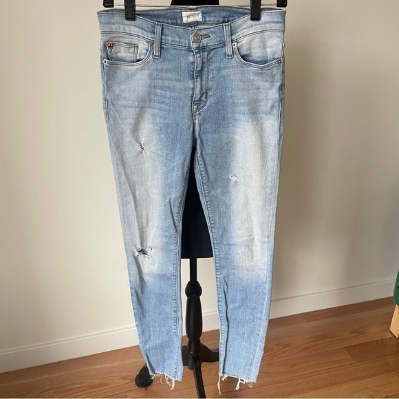 Hudson Jeans Hatchback Blue Distressed Nico Mid Rise Unfinished Raw Hem Ankle 27 - Picture 2 of 9